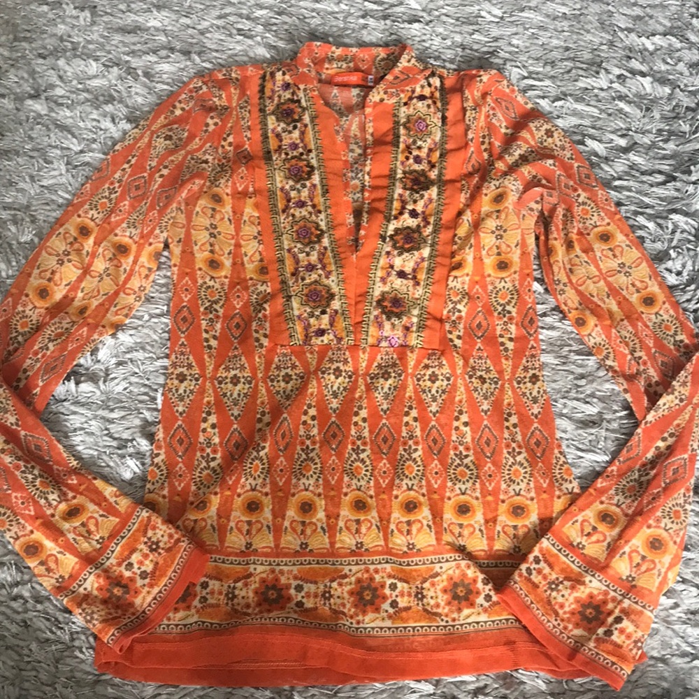Orange multi print top
